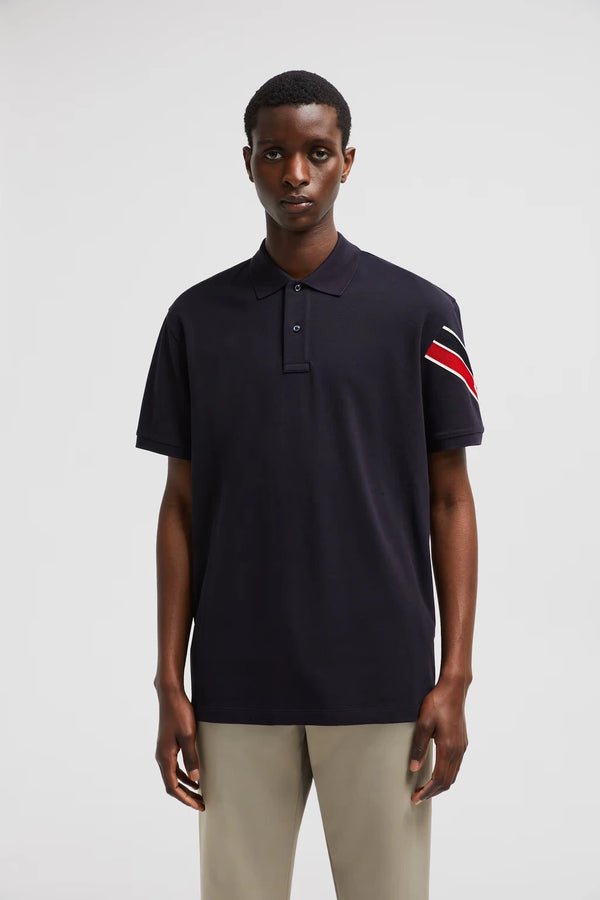 MONCLER Tricolor Polo Shirt - Navy, premium cotton men's polo shirt